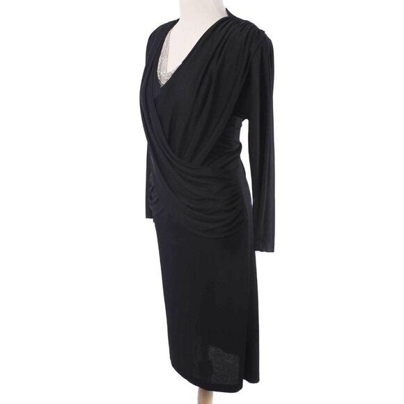 Vintage CARTERET 80s Black Sheath Cocktail Dress with Metal Mesh Neckline Sz 10 - Picture 3 of 6